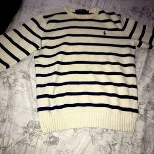 Polo Ralph Lauren Medium Blue & White striped sweater EUC winter warm thick